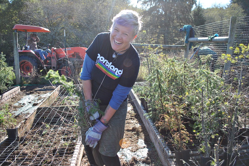 A volunteer for friends of westwind is gardening