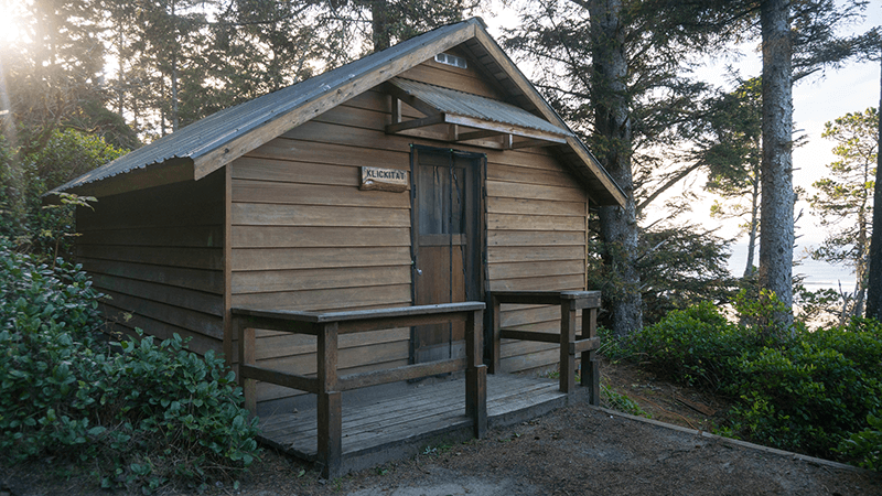 Exterior of a cabin for campers to sleep in