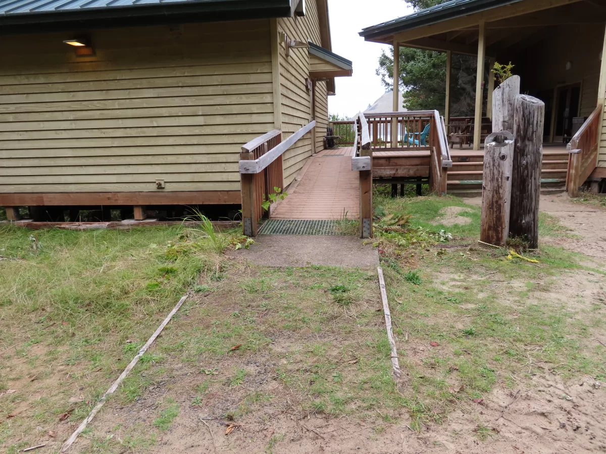 Wooden ramp to McIver Lodge deck