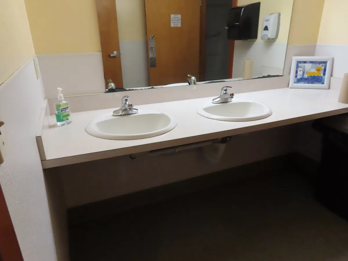 Two sinks with mirror behind