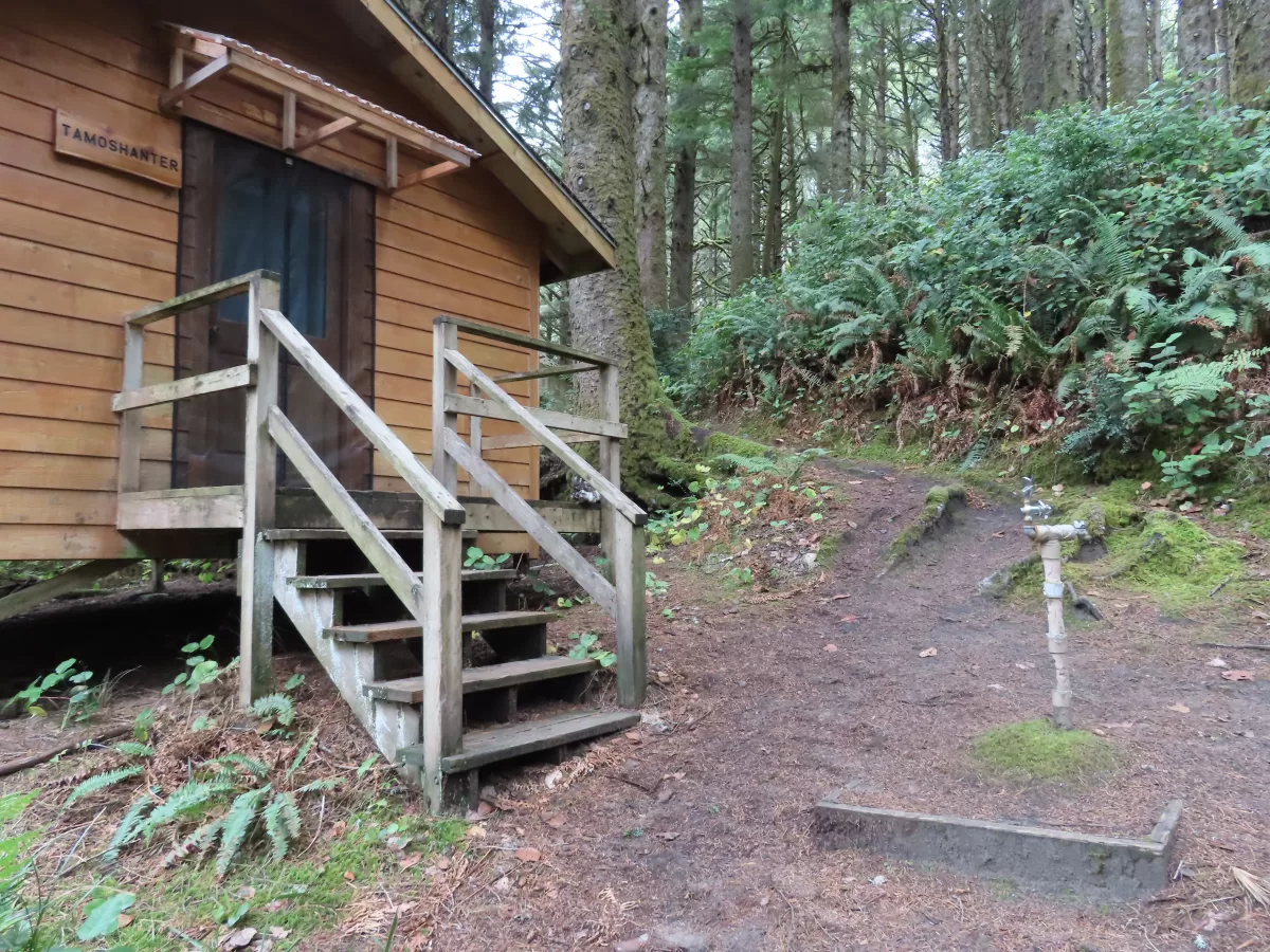 Wooden cabin with wooden stairs