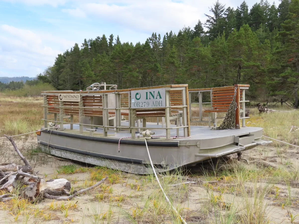 Westwind ferry boat on sand.