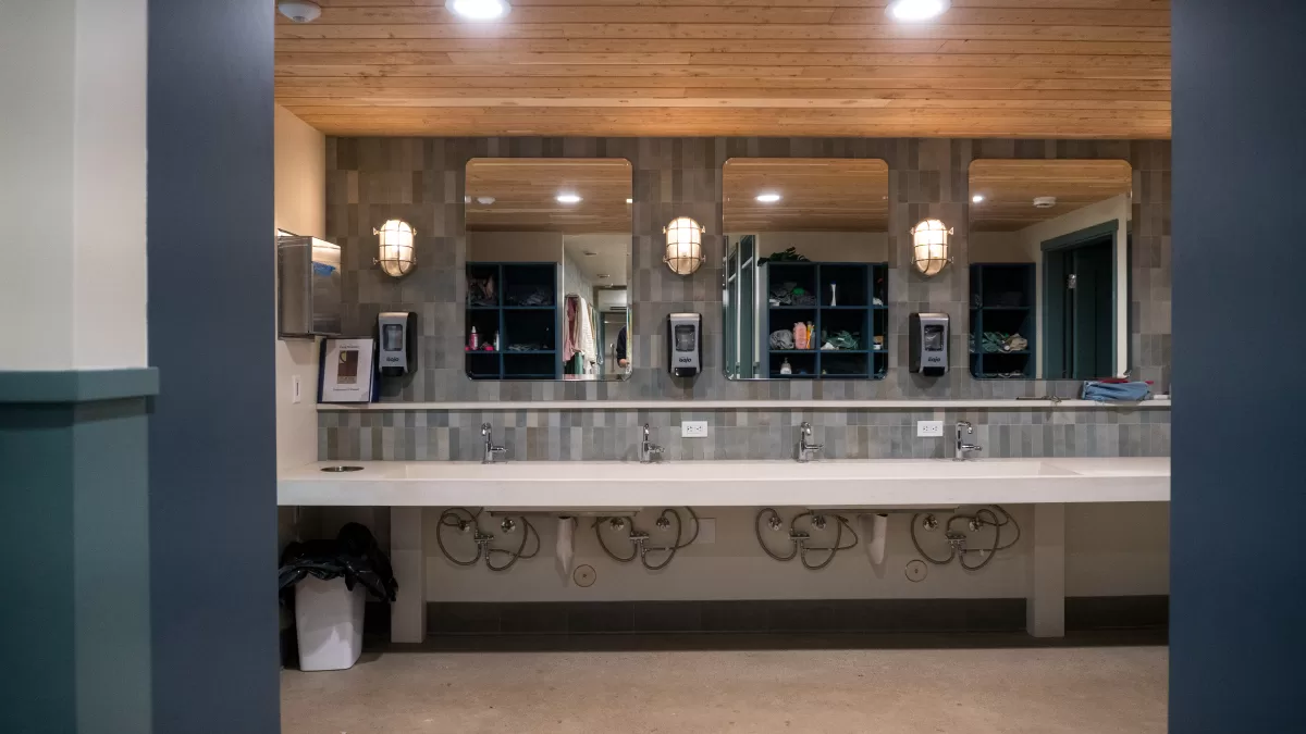 bathroom sink and mirrors